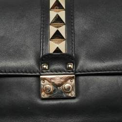 Pre Owned Valentino Black Leather Medium Rockstud Glam Lock Shoulder Bag