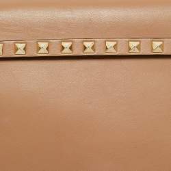 Valentino Beige Leather Rockstud Flap Wristlet Clutch