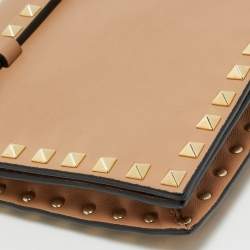Valentino Beige Leather Rockstud Flap Wristlet Clutch