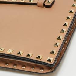 Valentino Beige Leather Rockstud Flap Wristlet Clutch