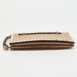 Valentino Beige Leather Rockstud Flap Wristlet Clutch