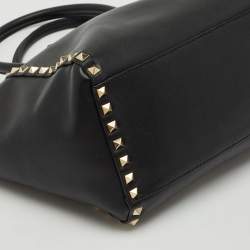 Valentino Black Leather Small Rockstud Trapeze Tote