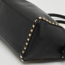 Valentino Black Leather Small Rockstud Trapeze Tote