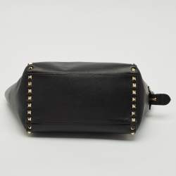 Valentino Black Leather Small Rockstud Trapeze Tote
