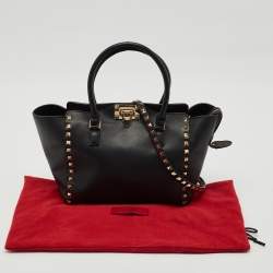 Valentino Black Leather Small Rockstud Trapeze Tote