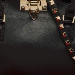 Valentino Black Leather Small Rockstud Trapeze Tote