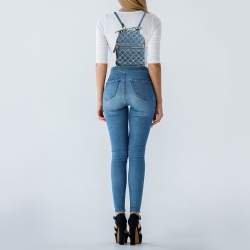 Pre Owned Valentino Navy Blue Quilted Denim Rockstud Backpack