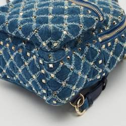 Pre Owned Valentino Navy Blue Quilted Denim Rockstud Backpack