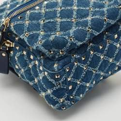 Pre Owned Valentino Navy Blue Quilted Denim Rockstud Backpack