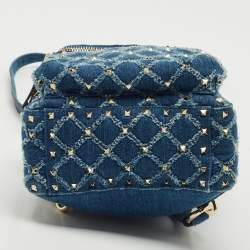 Pre Owned Valentino Navy Blue Quilted Denim Rockstud Backpack