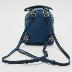 Pre Owned Valentino Navy Blue Quilted Denim Rockstud Backpack