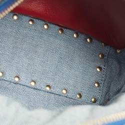 Pre Owned Valentino Navy Blue Quilted Denim Rockstud Backpack