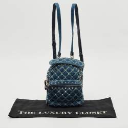 Pre Owned Valentino Navy Blue Quilted Denim Rockstud Backpack