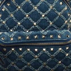 Pre Owned Valentino Navy Blue Quilted Denim Rockstud Backpack