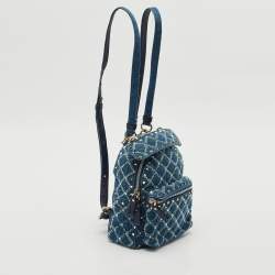 Pre Owned Valentino Navy Blue Quilted Denim Rockstud Backpack