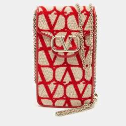 Valentino Red Iconographe Canvas and Leather Phone Crossbody Bag