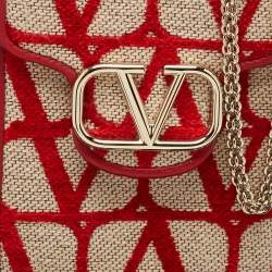 Valentino Red Iconographe Canvas and Leather Phone Crossbody Bag