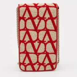 Valentino Red Iconographe Canvas and Leather Phone Crossbody Bag