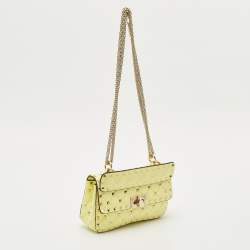 Valentino Yellow Quilted Leather Small Rockstud Spike Chain Shoulder Bag
