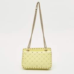Valentino Yellow Quilted Leather Small Rockstud Spike Chain Shoulder Bag