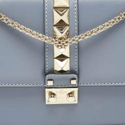 Pre Owned Valentino Light Blue Leather Medium Glam Lock Chain Shoulder Bag