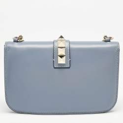 Pre Owned Valentino Light Blue Leather Medium Glam Lock Chain Shoulder Bag
