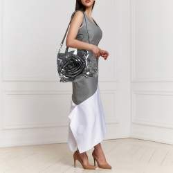 Pre Owned Valentino Silver/Grey Sequins Rose Petal Shopper Tote