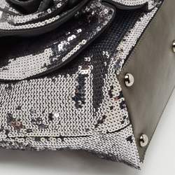 Pre Owned Valentino Silver/Grey Sequins Rose Petal Shopper Tote