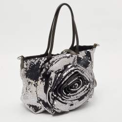 Pre Owned Valentino Silver/Grey Sequins Rose Petal Shopper Tote