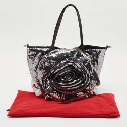 Pre Owned Valentino Silver/Grey Sequins Rose Petal Shopper Tote