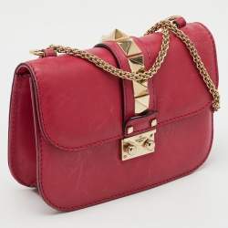 Pre Owned Valentino Pink Leather Small Glam Lock Chain Shoulder Bag