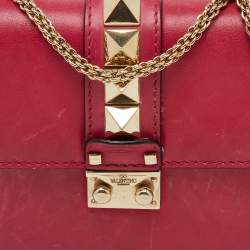 Pre Owned Valentino Pink Leather Small Glam Lock Chain Shoulder Bag