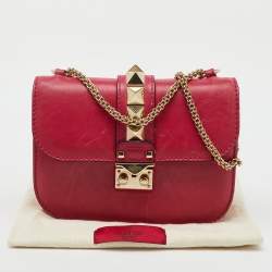 Pre Owned Valentino Pink Leather Small Glam Lock Chain Shoulder Bag