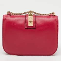 Pre Owned Valentino Pink Leather Small Glam Lock Chain Shoulder Bag