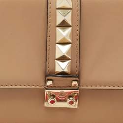 Valentino Beige Leather Medium Rockstud Glam Lock Shoulder Bag