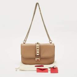 Valentino Beige Leather Medium Rockstud Glam Lock Shoulder Bag