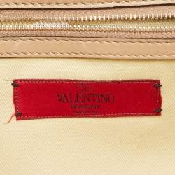 Valentino Beige Leather Medium Rockstud Glam Lock Shoulder Bag
