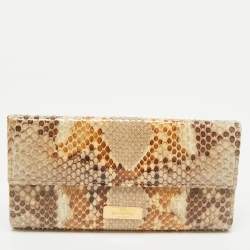 Valentino Beige Python Bow Flap Continental Wallet