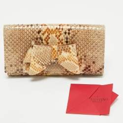 Valentino Beige Python Bow Flap Continental Wallet