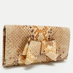 Valentino Beige Python Bow Flap Continental Wallet