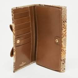 Valentino Beige Python Bow Flap Continental Wallet
