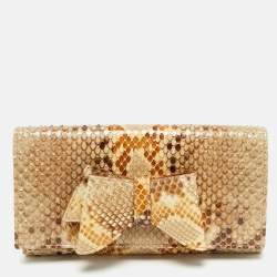 Valentino Beige Python Bow Flap Continental Wallet