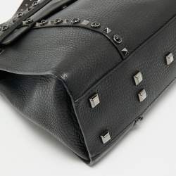 Valentino Black Leather Medium My Rockstud Rolling Top Handle Bag