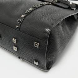 Valentino Black Leather Medium My Rockstud Rolling Top Handle Bag