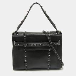 Valentino Black Leather Medium My Rockstud Rolling Top Handle Bag