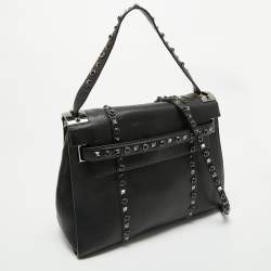 Valentino Black Leather Medium My Rockstud Rolling Top Handle Bag