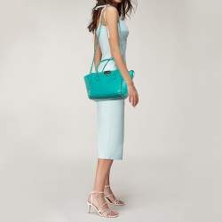 Pre Owned Valentino Turquoise Blue Leather Medium Rockstud Trapeze Tote