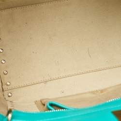 Pre Owned Valentino Turquoise Blue Leather Medium Rockstud Trapeze Tote
