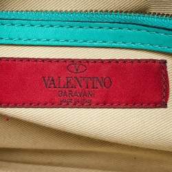 Pre Owned Valentino Turquoise Blue Leather Medium Rockstud Trapeze Tote