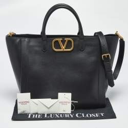 Pre Owned Valentino Black Leather VLogo Signature Tote